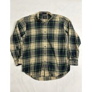 Britches Great Outdoors Plaid Flannel Shirt Men's M Green Navy Tan 100% Cotton